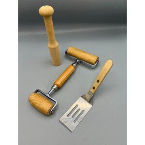 Wooden Handle Kitchen Tools Set Pampered Chef Spatula Pastry Roller Tart Shaper